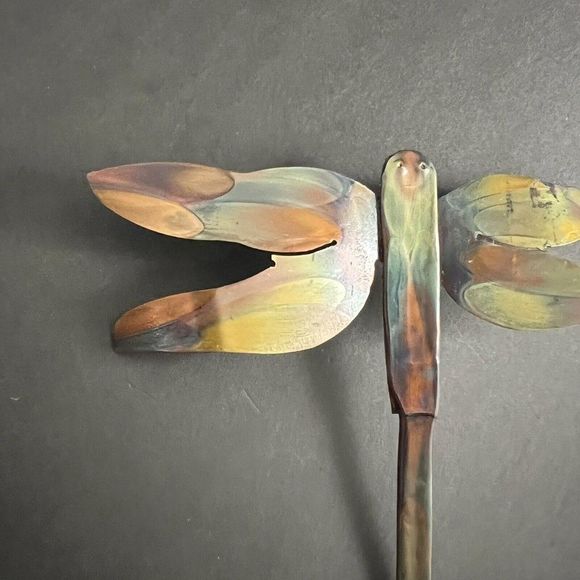 Flame Painted Copper Dragonfly Wall Hanging Decor Artisan Handmade Small 6” X 5” - Picture 2 of 6